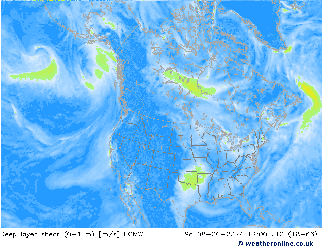 Deep layer shear (0-1km) ECMWF Sa 08.06.2024 12 UTC