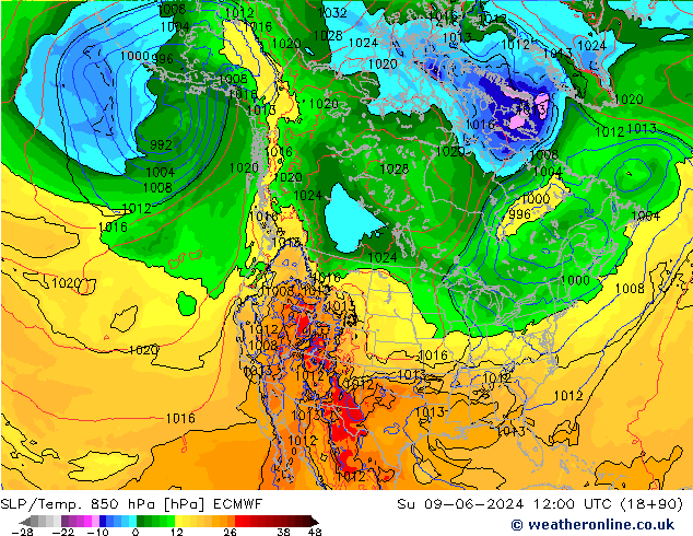 850 hPa Yer Bas./Sıc ECMWF Paz 09.06.2024 12 UTC