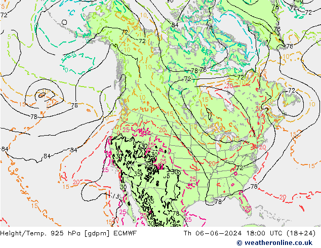 Hoogte/Temp. 925 hPa ECMWF do 06.06.2024 18 UTC