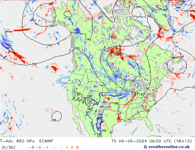 T-Adv. 850 hPa ECMWF gio 06.06.2024 06 UTC