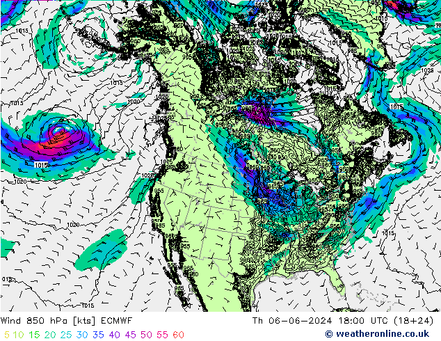 Vent 850 hPa ECMWF jeu 06.06.2024 18 UTC