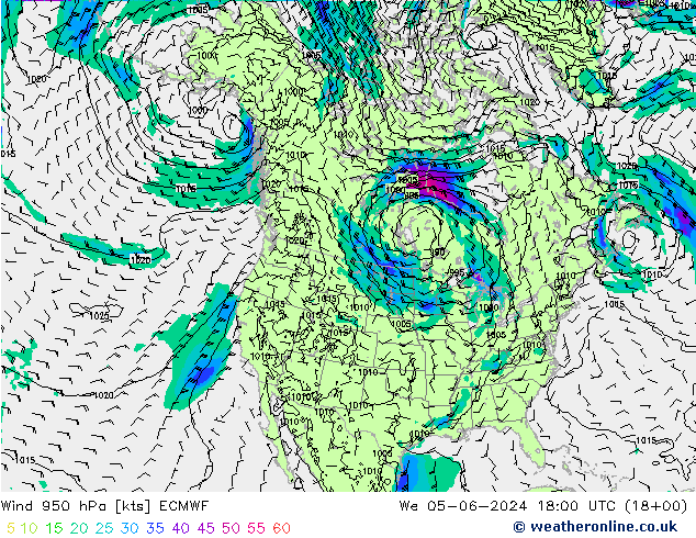 ветер 950 гПа ECMWF ср 05.06.2024 18 UTC