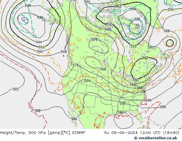 Z500/Rain (+SLP)/Z850 ECMWF Su 09.06.2024 12 UTC