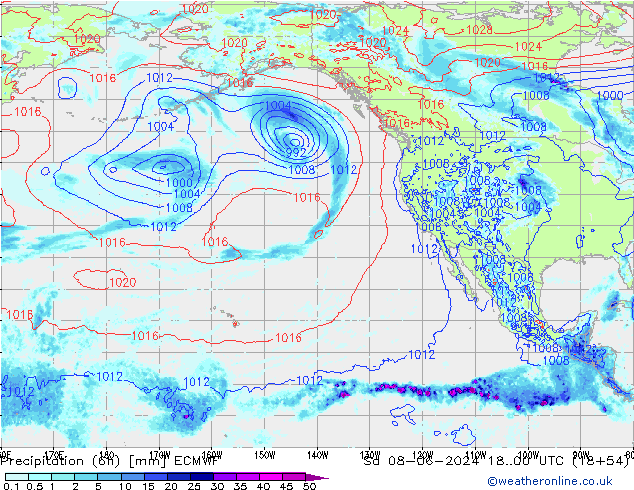 Z500/Rain (+SLP)/Z850 ECMWF Sáb 08.06.2024 00 UTC