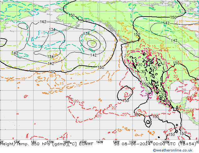 Z500/Rain (+SLP)/Z850 ECMWF Sáb 08.06.2024 00 UTC