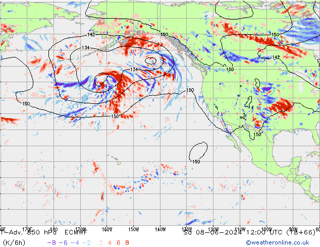 T-Adv. 850 hPa ECMWF sam 08.06.2024 12 UTC