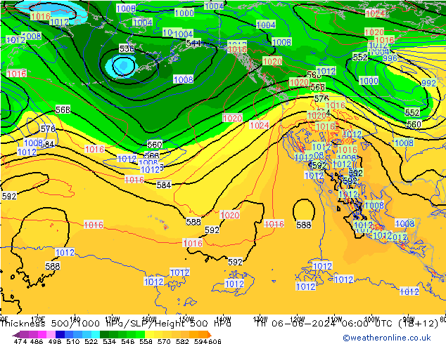 500-1000 hPa Kalınlığı ECMWF Per 06.06.2024 06 UTC