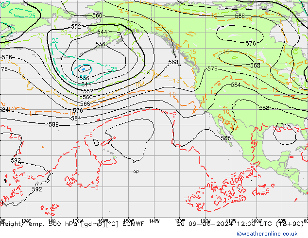 Height/Temp. 500 hPa ECMWF Su 09.06.2024 12 UTC