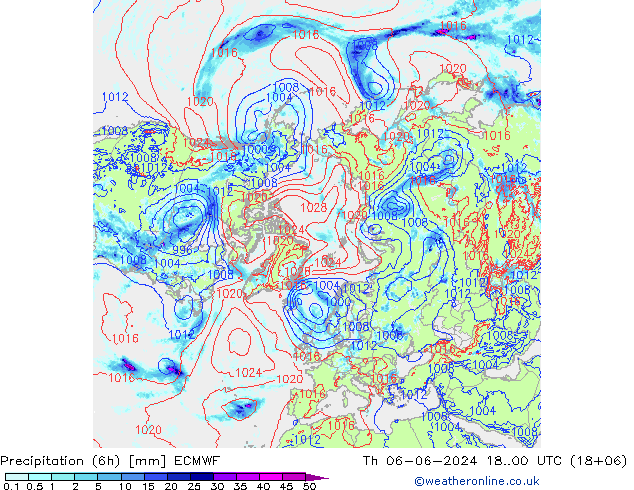 осадки (6h) ECMWF чт 06.06.2024 00 UTC