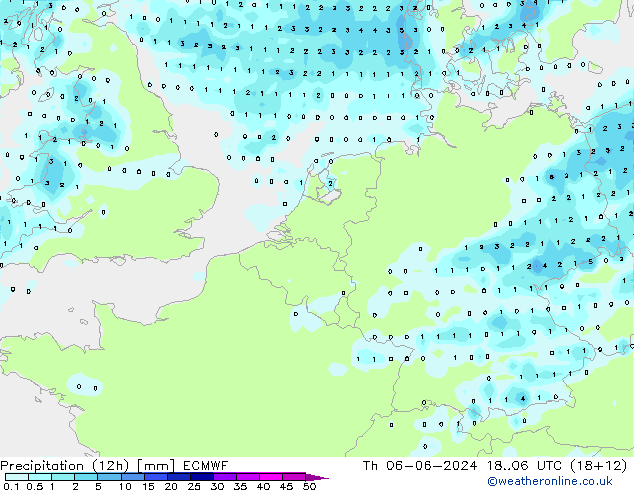 Precipitation (12h) ECMWF Th 06.06.2024 06 UTC