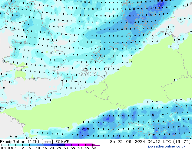 Nied. akkumuliert (12Std) ECMWF Sa 08.06.2024 18 UTC