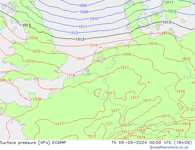 Surface pressure ECMWF Th 06.06.2024 00 UTC