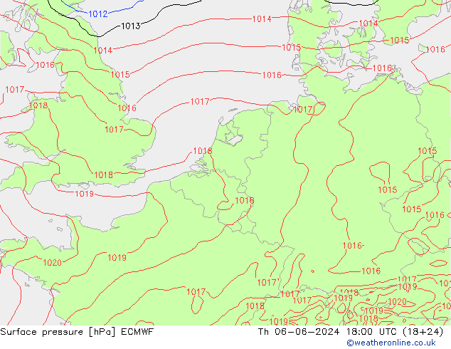 Surface pressure ECMWF Th 06.06.2024 18 UTC