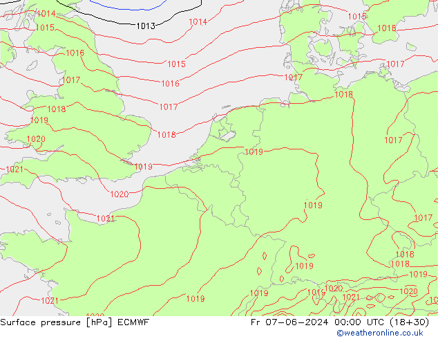 Atmosférický tlak ECMWF Pá 07.06.2024 00 UTC