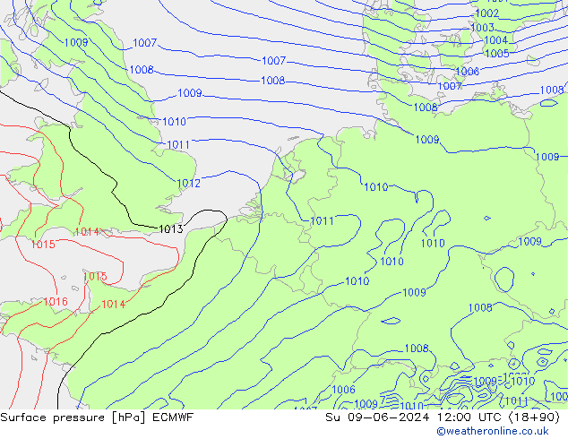 Surface pressure ECMWF Su 09.06.2024 12 UTC