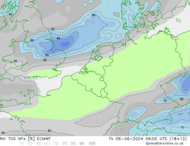 RH 700 hPa ECMWF Th 06.06.2024 06 UTC