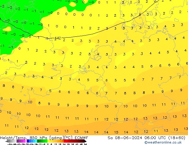 Z500/Rain (+SLP)/Z850 ECMWF Sa 08.06.2024 06 UTC