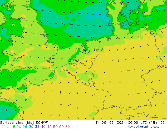 Vento 10 m ECMWF Qui 06.06.2024 06 UTC