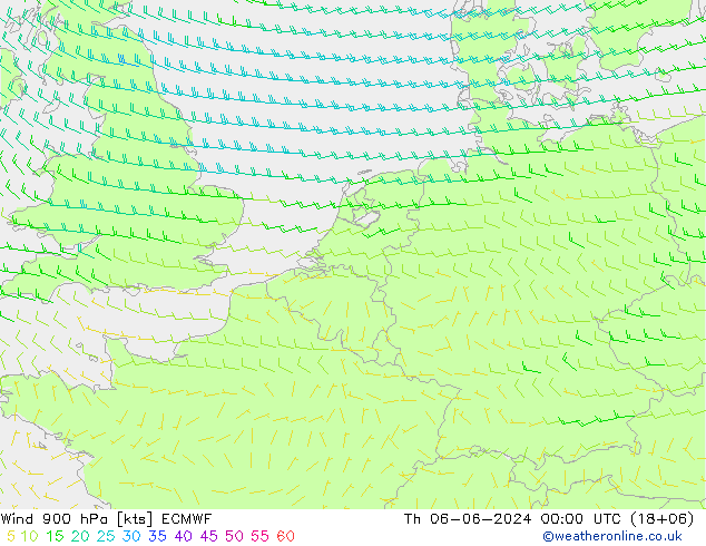 风 900 hPa ECMWF 星期四 06.06.2024 00 UTC