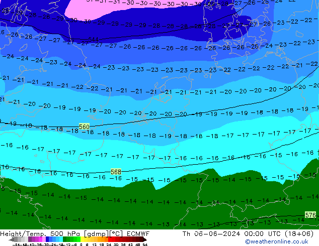 Z500/Rain (+SLP)/Z850 ECMWF jeu 06.06.2024 00 UTC