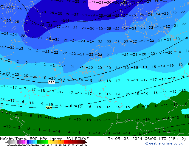 Z500/Rain (+SLP)/Z850 ECMWF чт 06.06.2024 06 UTC