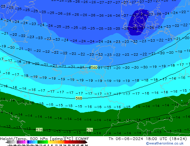 Z500/Rain (+SLP)/Z850 ECMWF Th 06.06.2024 18 UTC