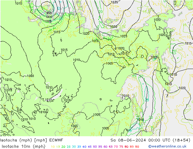 Eşrüzgar Hızları mph ECMWF Cts 08.06.2024 00 UTC