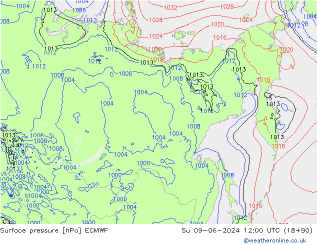 Surface pressure ECMWF Su 09.06.2024 12 UTC