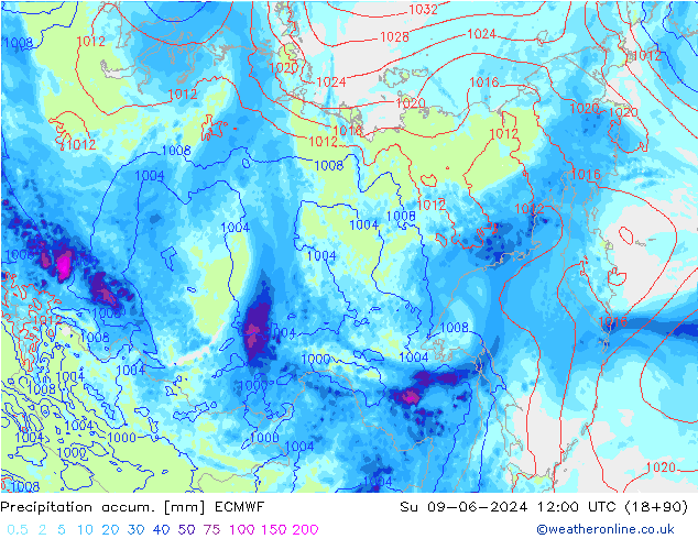 Precipitation accum. ECMWF Dom 09.06.2024 12 UTC