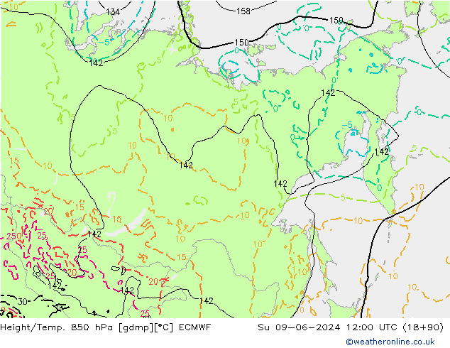 Height/Temp. 850 hPa ECMWF  09.06.2024 12 UTC
