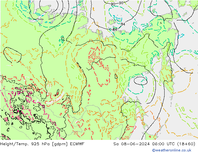 Yükseklik/Sıc. 925 hPa ECMWF Cts 08.06.2024 06 UTC