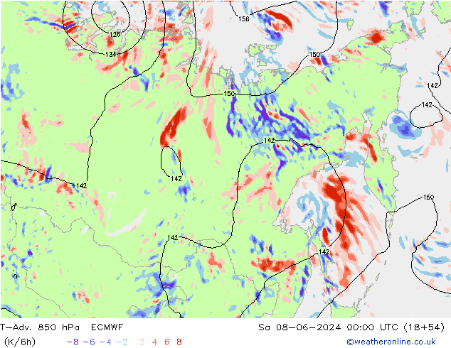 T-Adv. 850 hPa ECMWF sab 08.06.2024 00 UTC