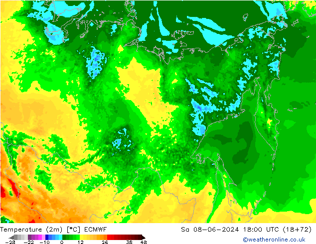 Temperature (2m) ECMWF So 08.06.2024 18 UTC