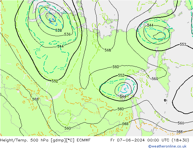 Z500/Yağmur (+YB)/Z850 ECMWF Cu 07.06.2024 00 UTC