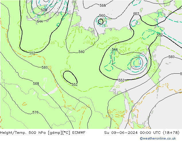 Z500/Rain (+SLP)/Z850 ECMWF Ne 09.06.2024 00 UTC