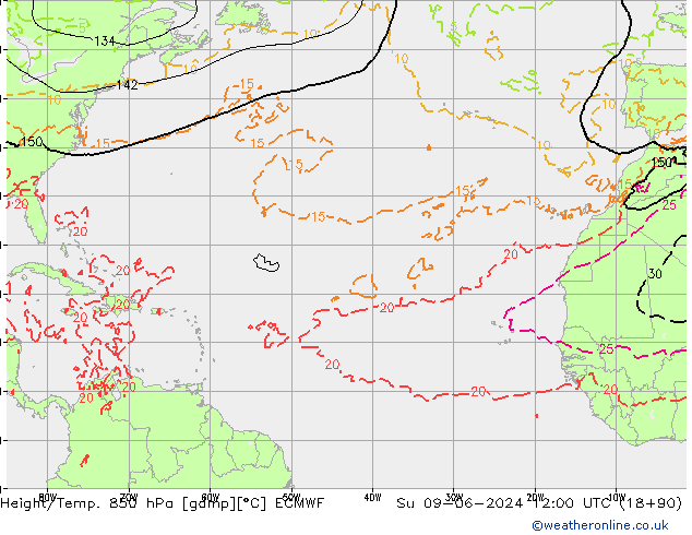 Height/Temp. 850 hPa ECMWF Su 09.06.2024 12 UTC