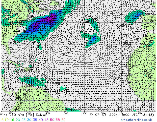 Vento 950 hPa ECMWF Sex 07.06.2024 18 UTC