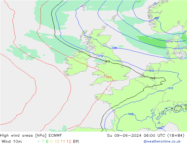 High wind areas ECMWF Dom 09.06.2024 06 UTC