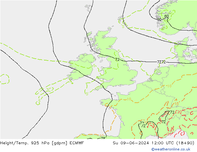 Height/Temp. 925 hPa ECMWF  09.06.2024 12 UTC