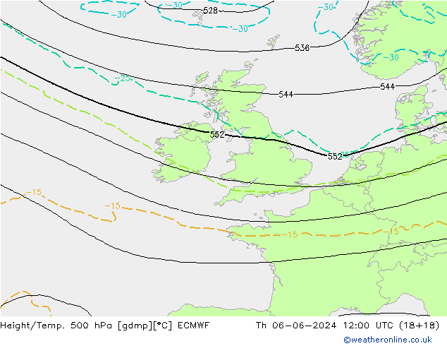 Z500/Rain (+SLP)/Z850 ECMWF Čt 06.06.2024 12 UTC