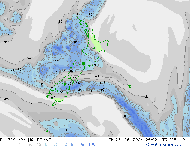 RH 700 hPa ECMWF Th 06.06.2024 06 UTC