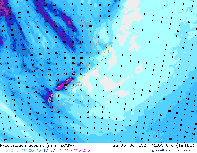 Precipitation accum. ECMWF  09.06.2024 12 UTC