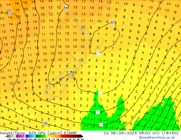 Height/Temp. 925 hPa ECMWF Sa 08.06.2024 06 UTC