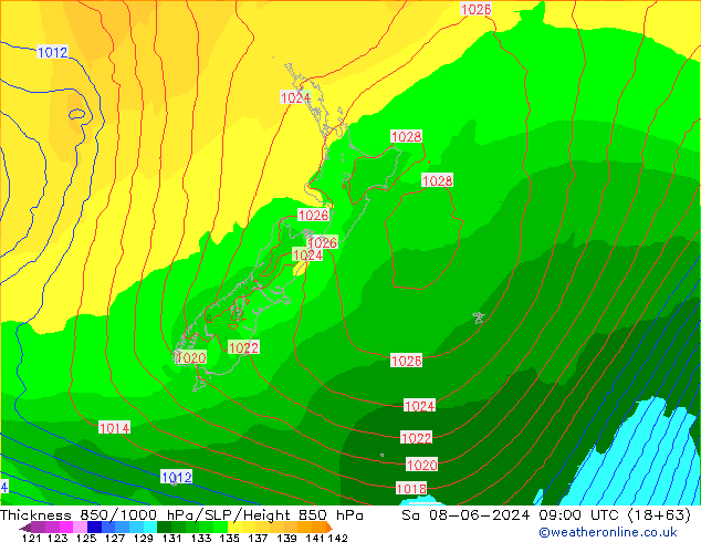 Thck 850-1000 hPa ECMWF Sáb 08.06.2024 09 UTC