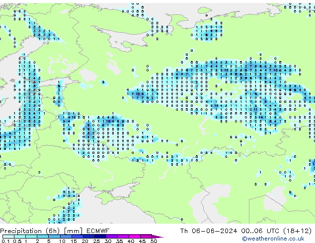 Precipitation (6h) ECMWF Th 06.06.2024 06 UTC