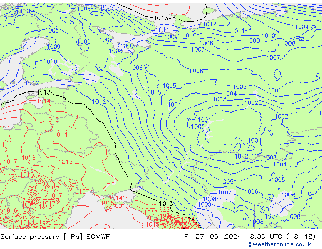 Luchtdruk (Grond) ECMWF vr 07.06.2024 18 UTC