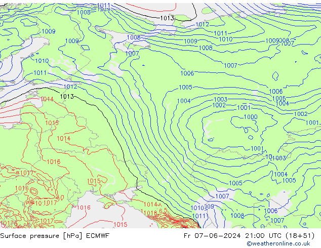 Surface pressure ECMWF Fr 07.06.2024 21 UTC