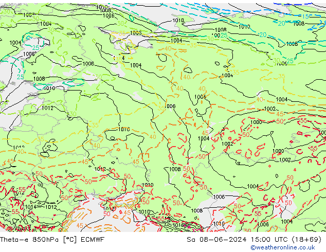 Theta-e 850hPa ECMWF Cts 08.06.2024 15 UTC