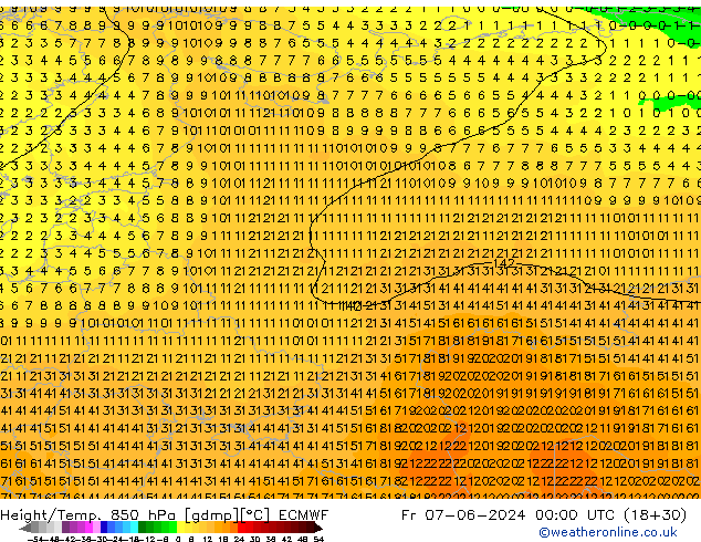 Z500/Rain (+SLP)/Z850 ECMWF ven 07.06.2024 00 UTC