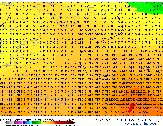 Z500/Rain (+SLP)/Z850 ECMWF Fr 07.06.2024 12 UTC